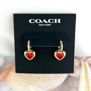 Coach Red Heart Stone gold earrings